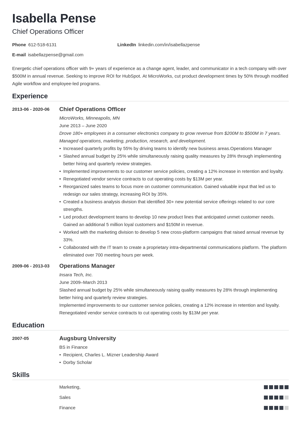 Chief Operating Officer COO Resume Examples Template