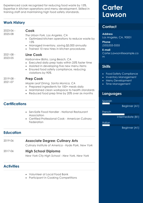 Cook Resume Sample