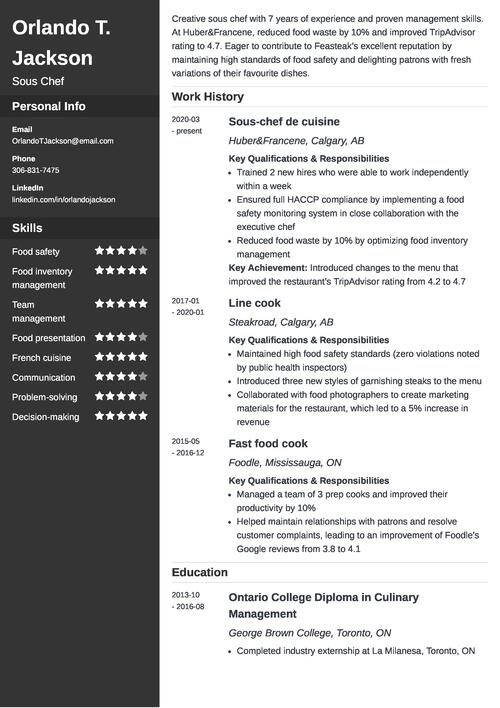 Cook Resume Samples Job Descriptions Skills To Include   Cook Resume Example Zety En Ca 4 