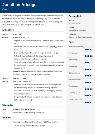 cook resume example