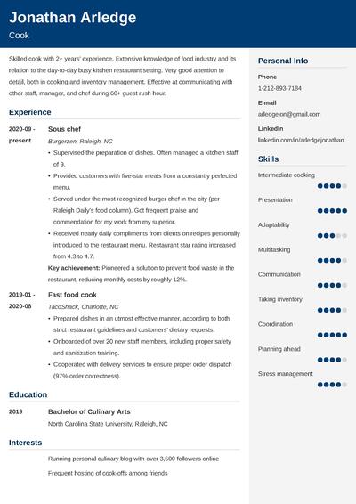 Cook Resume Example Zety Us 4 