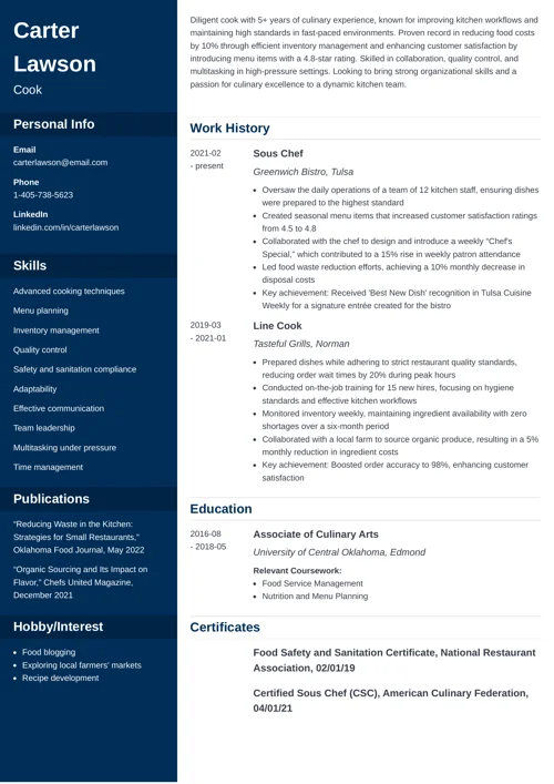 Cook Resume Sample