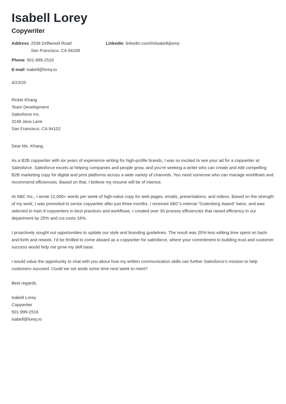 Copywriter Cover Letter Examples Writing Guide