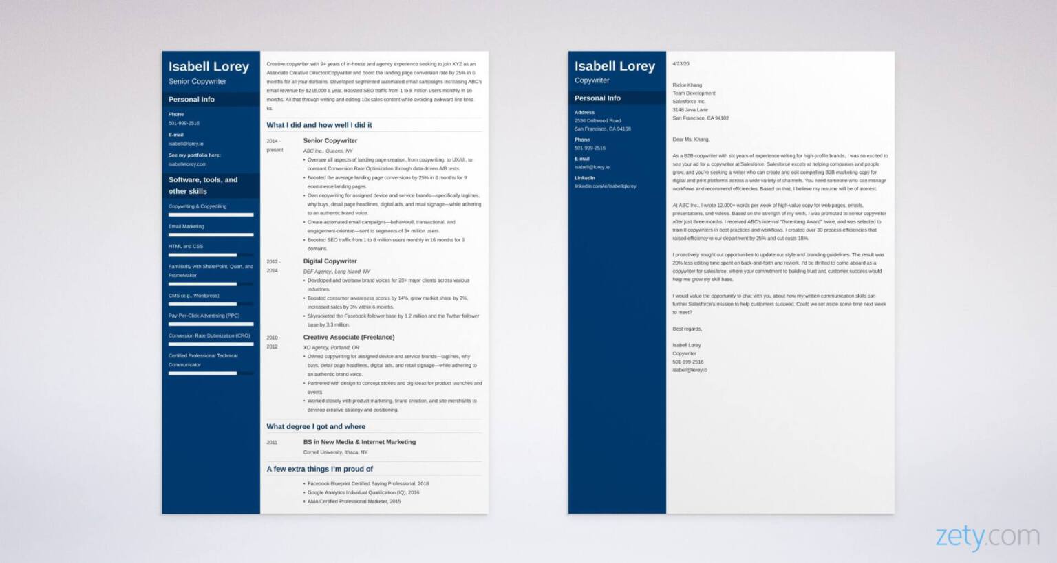 copywrite resume and cover letter set