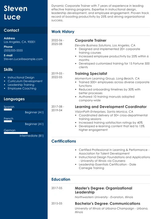 corporate trainer resume example