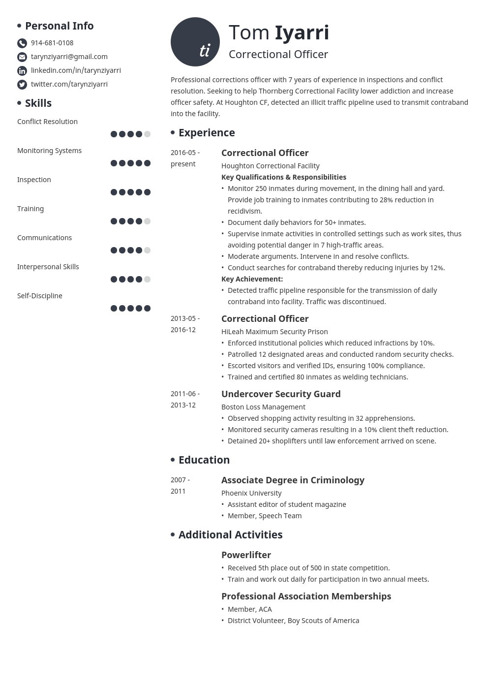 correctional officer resume example template initials
