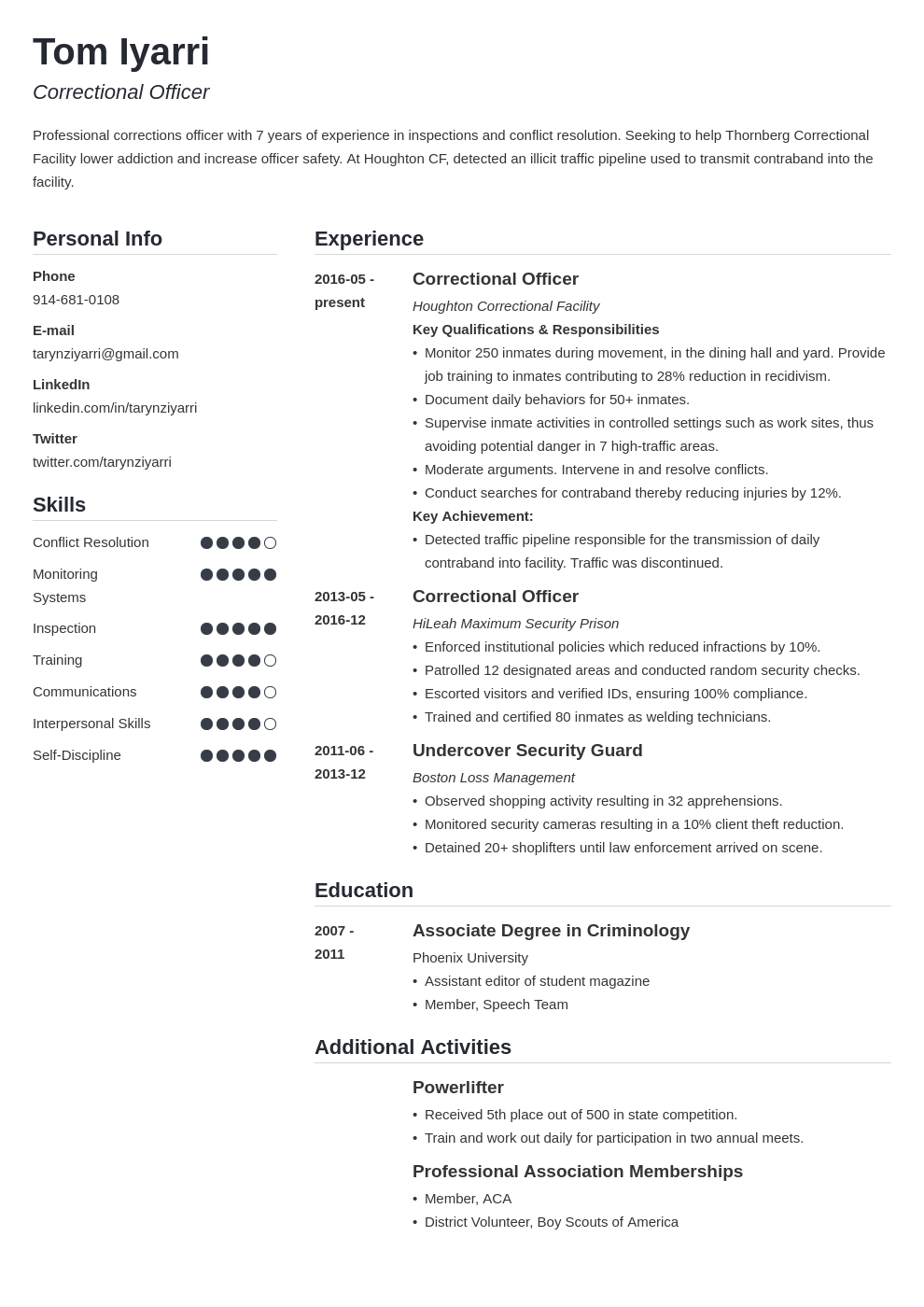 correctional officer resume example template simple