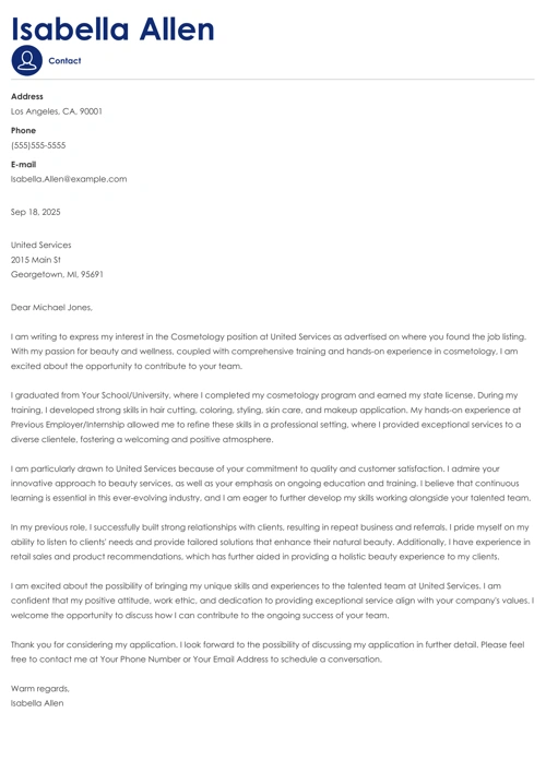 cosmetology cover letter example