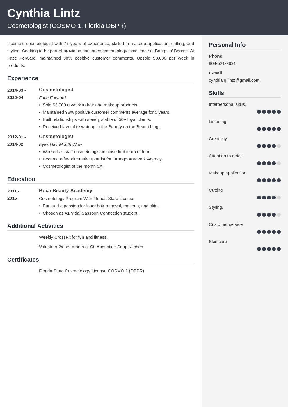 Cosmetologist Resume Samples (Cosmetology Skills Included)