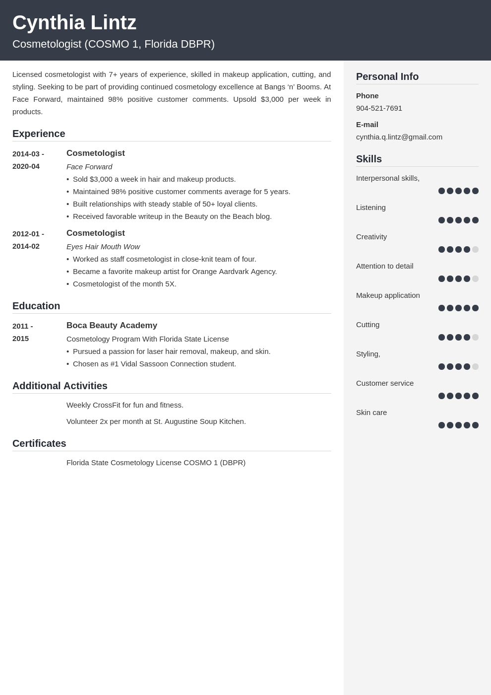 Cosmetology resume examples fresh outta school