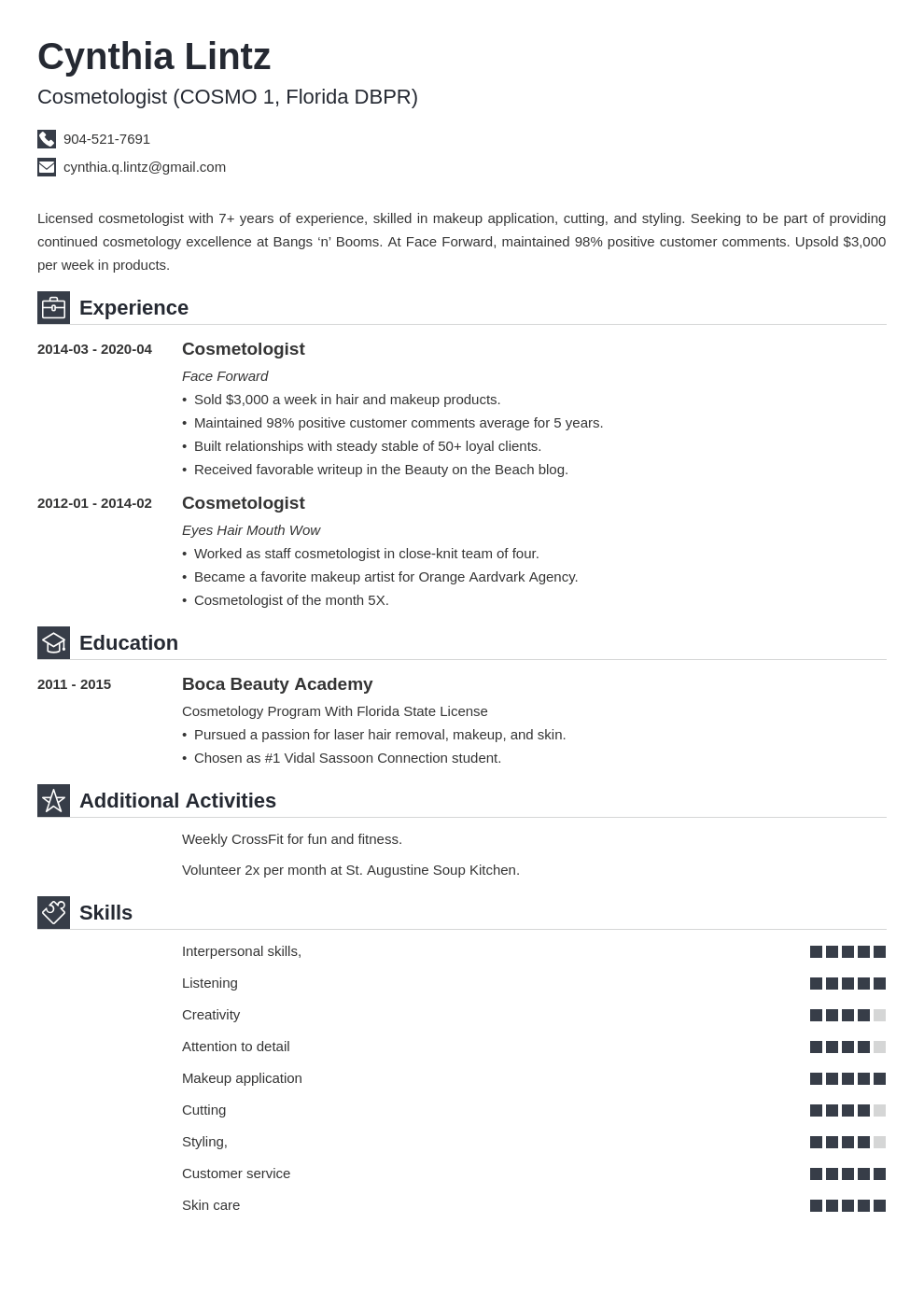 cosmetology resume example template iconic
