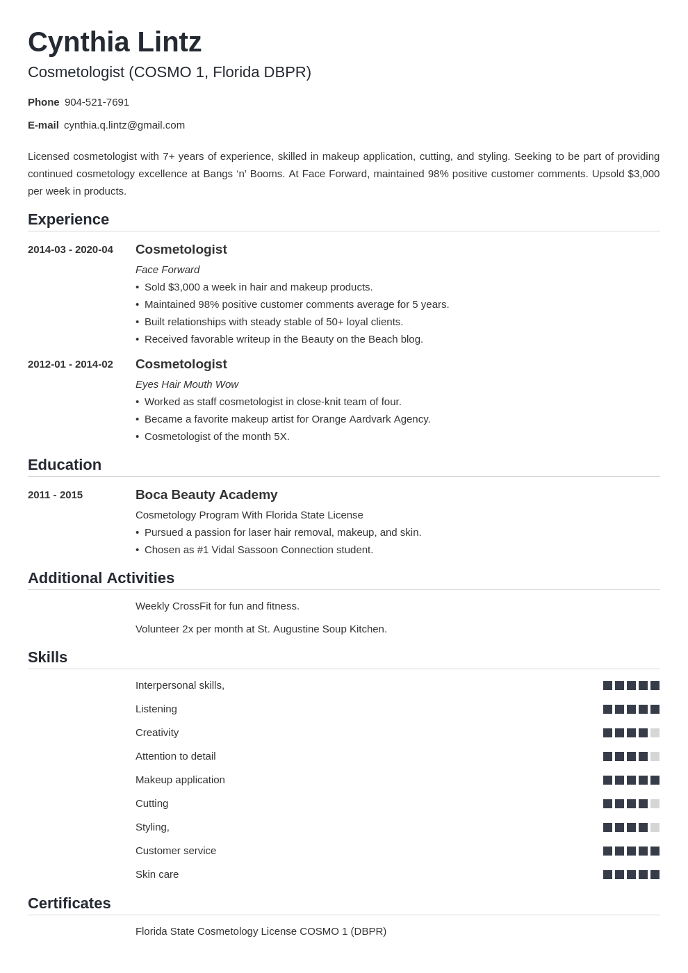 cosmetology resume example template nanica