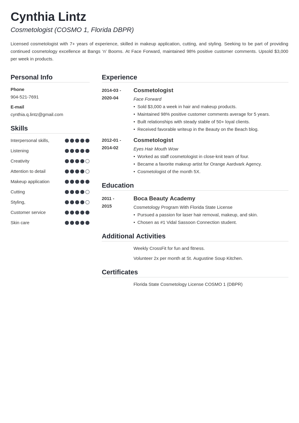 cosmetology resume example template simple