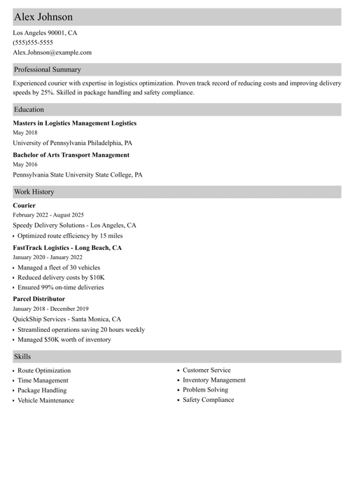 Courier Resume Example