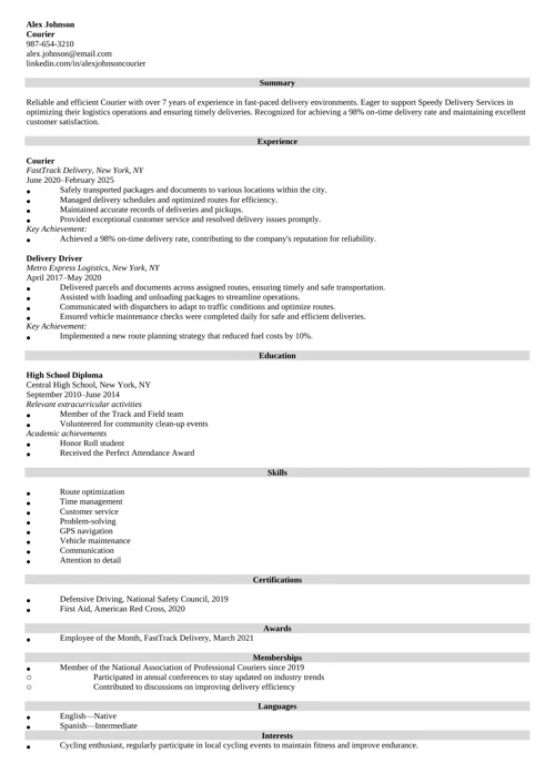 Courier Resume Example