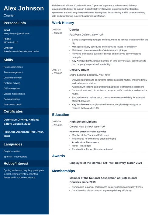 Courier Resume Example