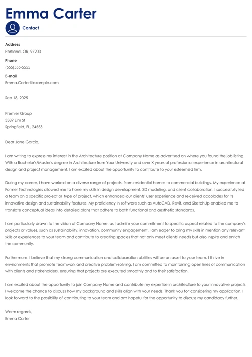 Cover Letter for an Architecture Internship: Sample & Tips