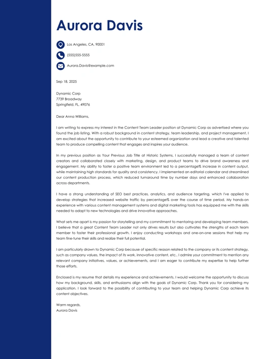 sample cover letter example