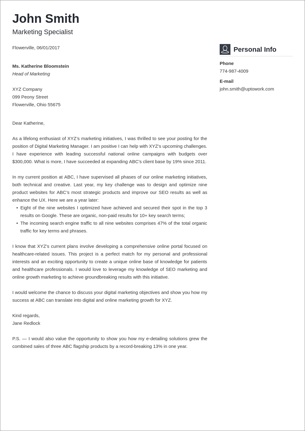 best cover letter text