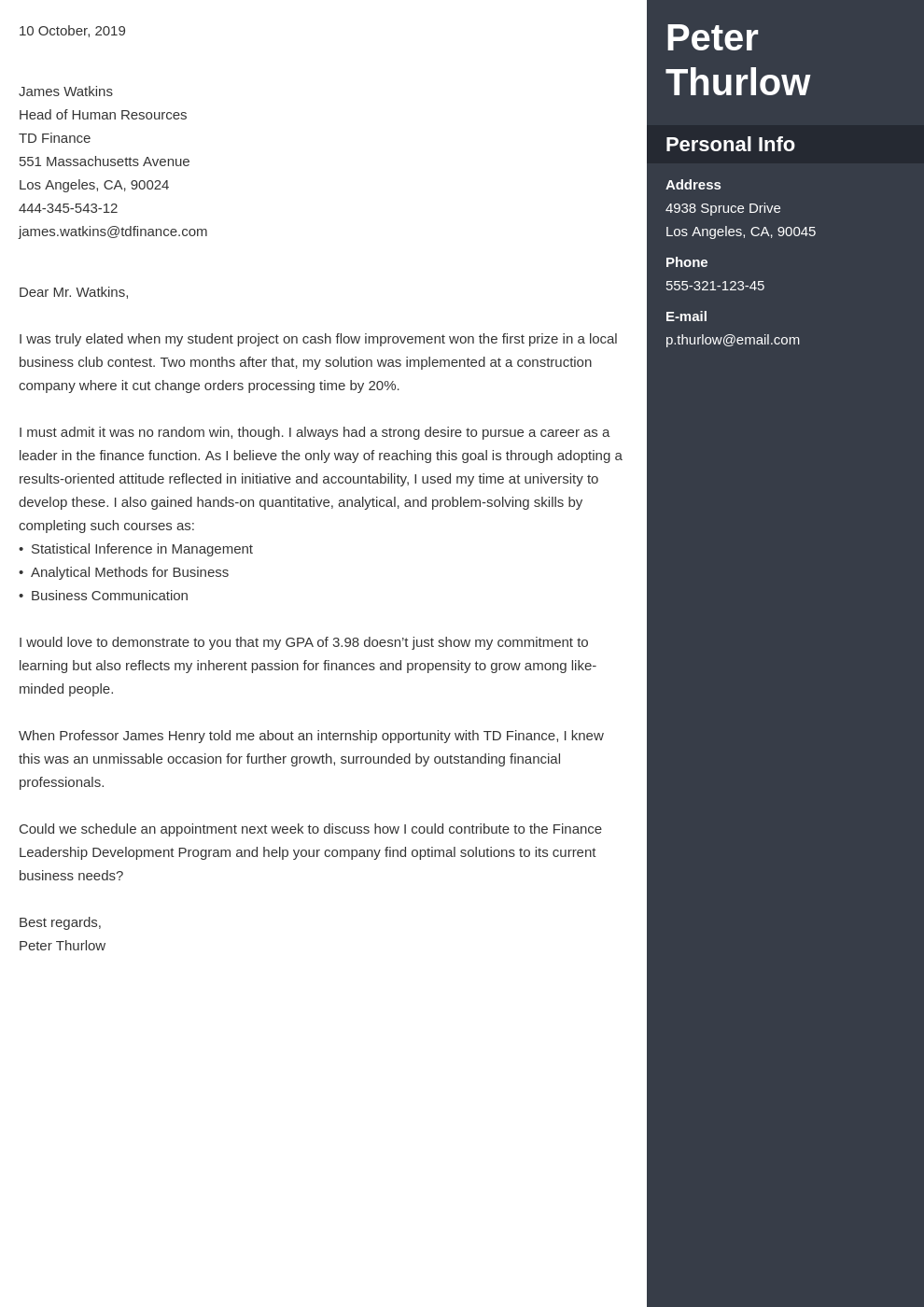 example of good cover letter for internship