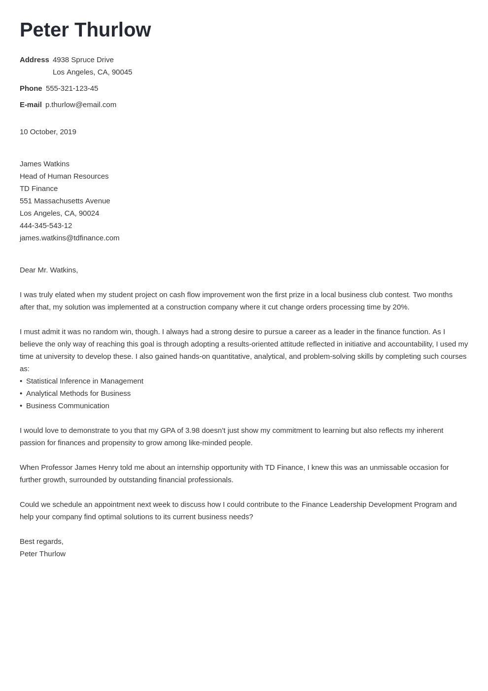 recommendation letter for student internship