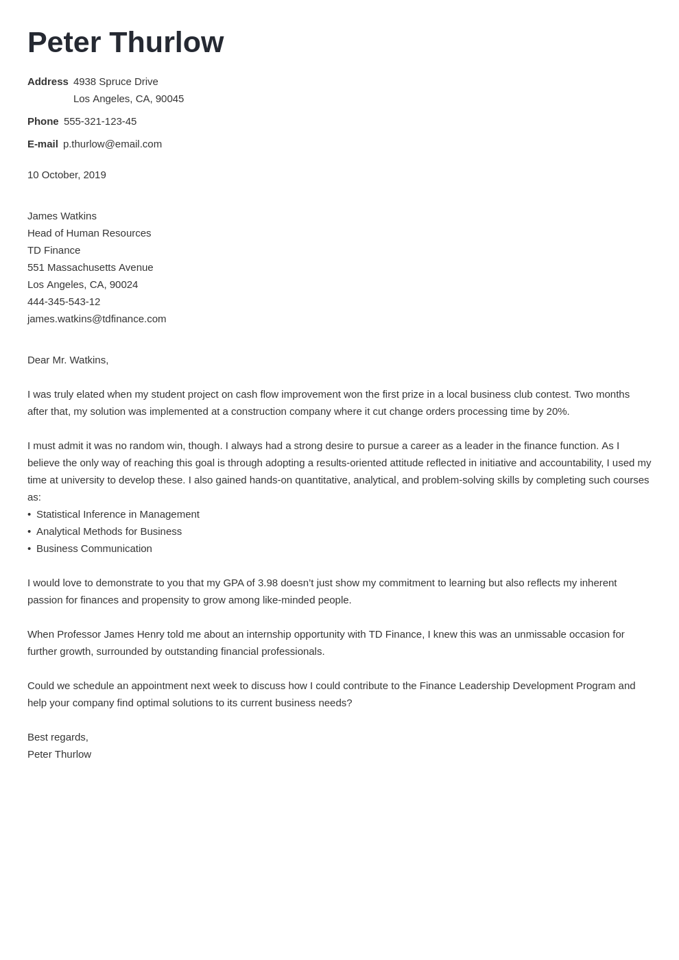 sample summer internship cover letter