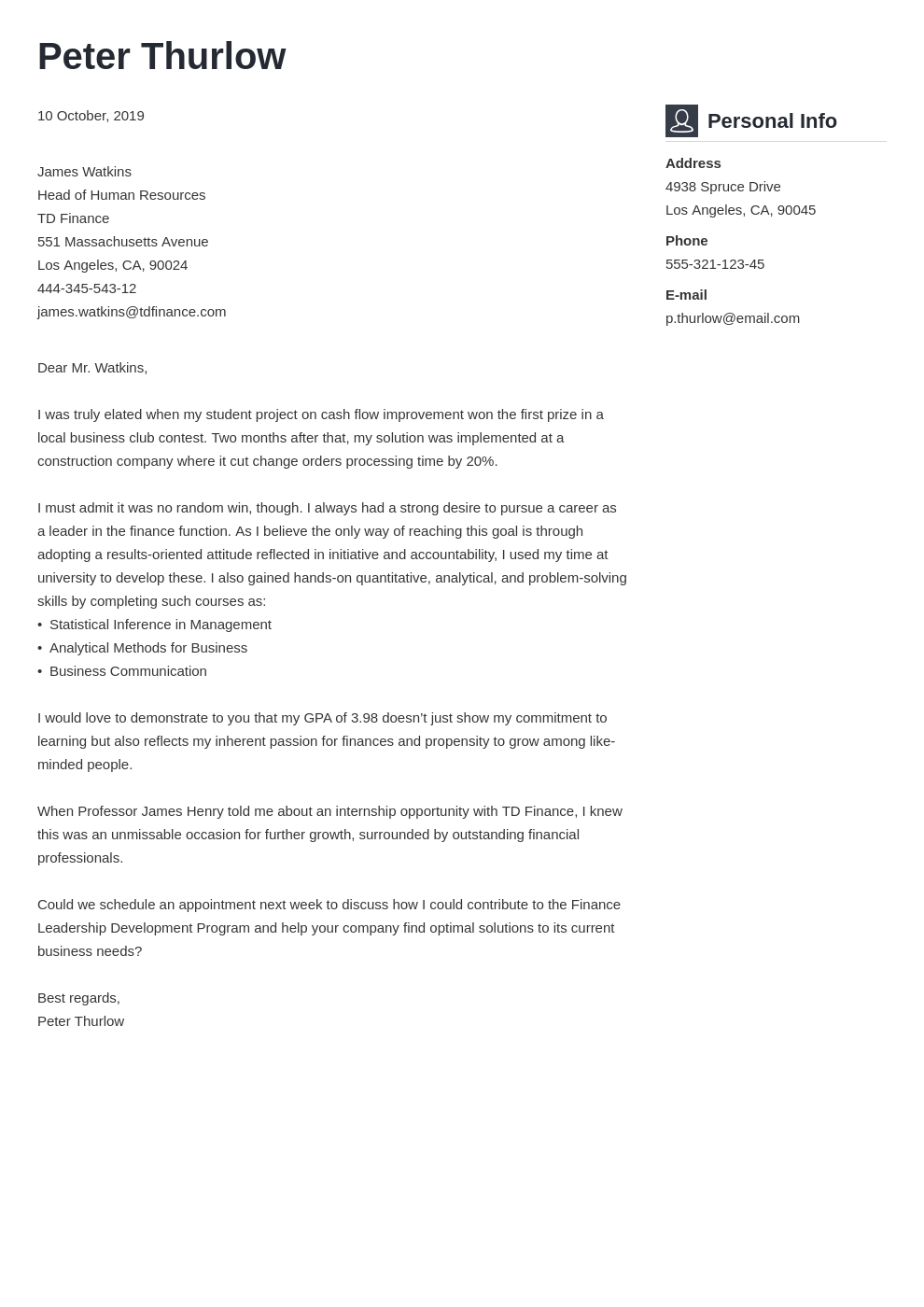 college cover letter for internship