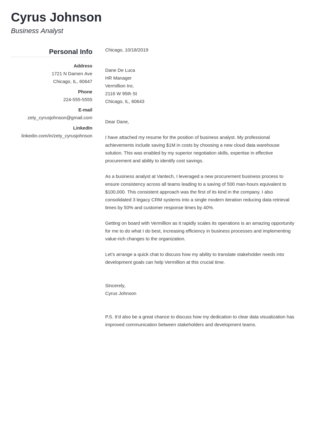cover letter sample layout