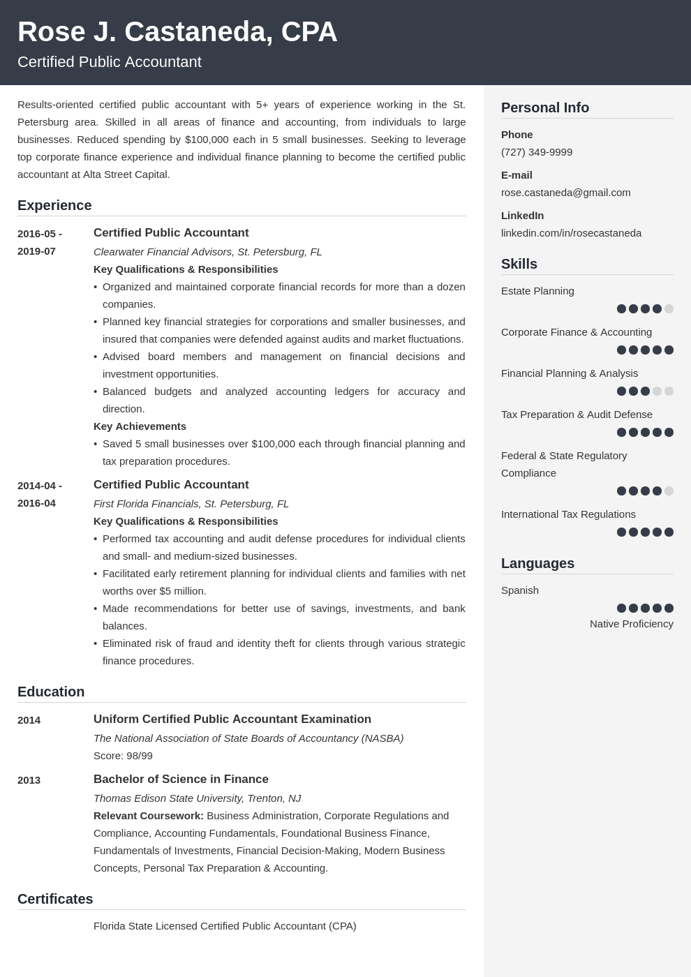 cpa resume example template cubic
