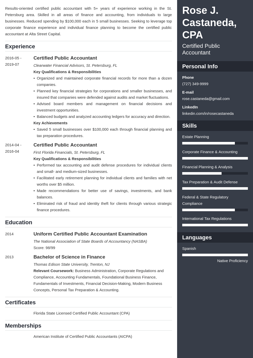 cpa resume example template enfold
