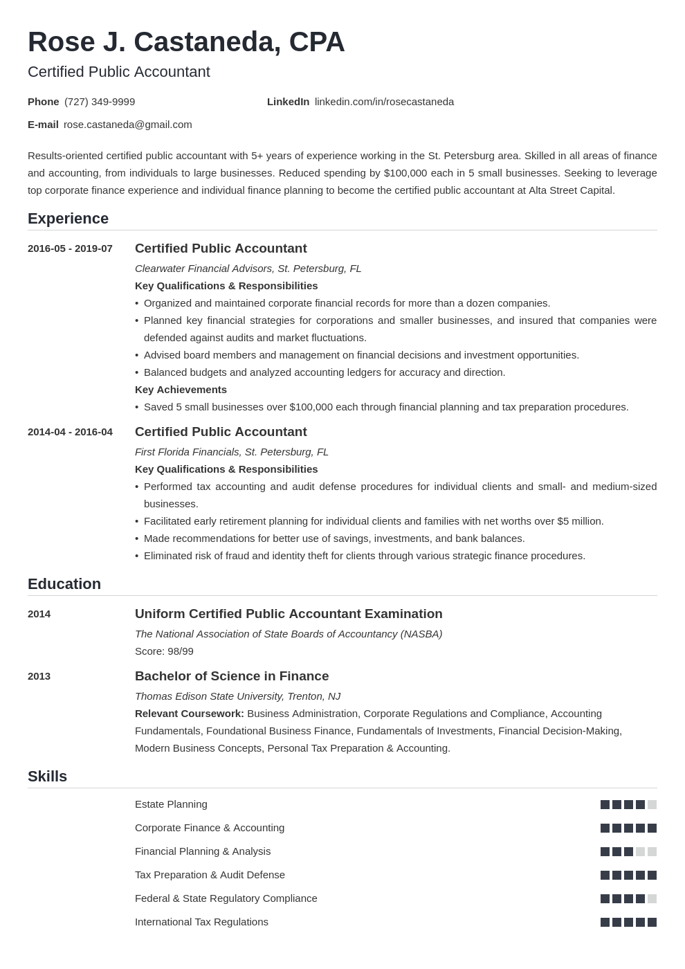 CPA Resume Sample