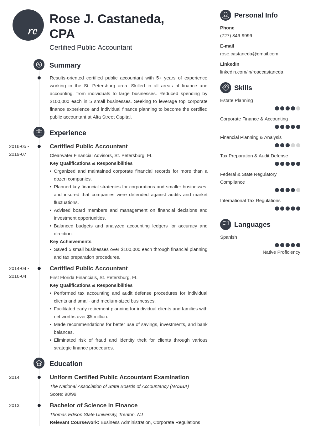 cpa resume example template primo