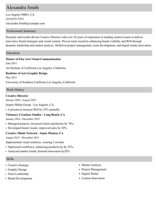 Creative Director Resume Sample