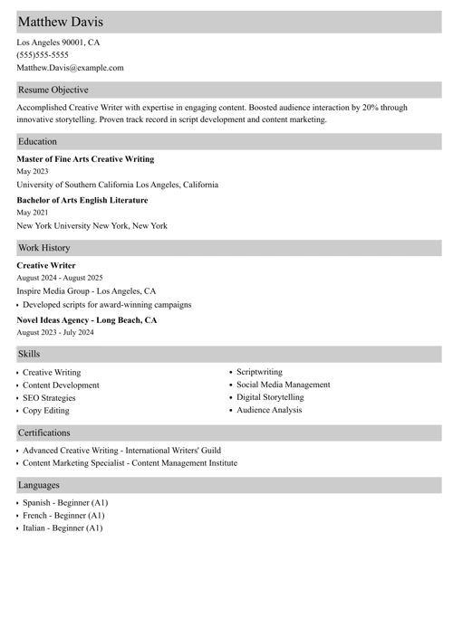creative writer resume example