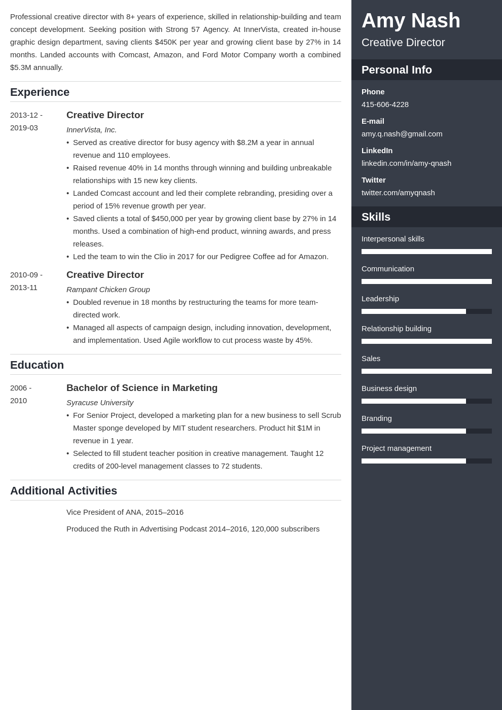 creative director resume example template enfold