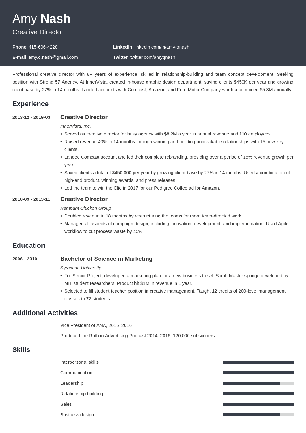creative director resume example template influx