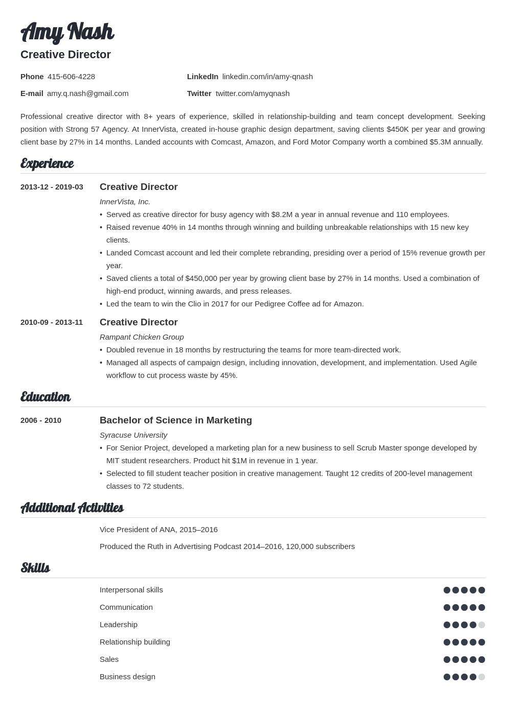 creative director resume example template valera