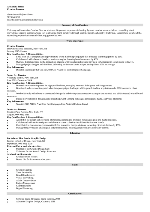 Creative Director Resume Sample