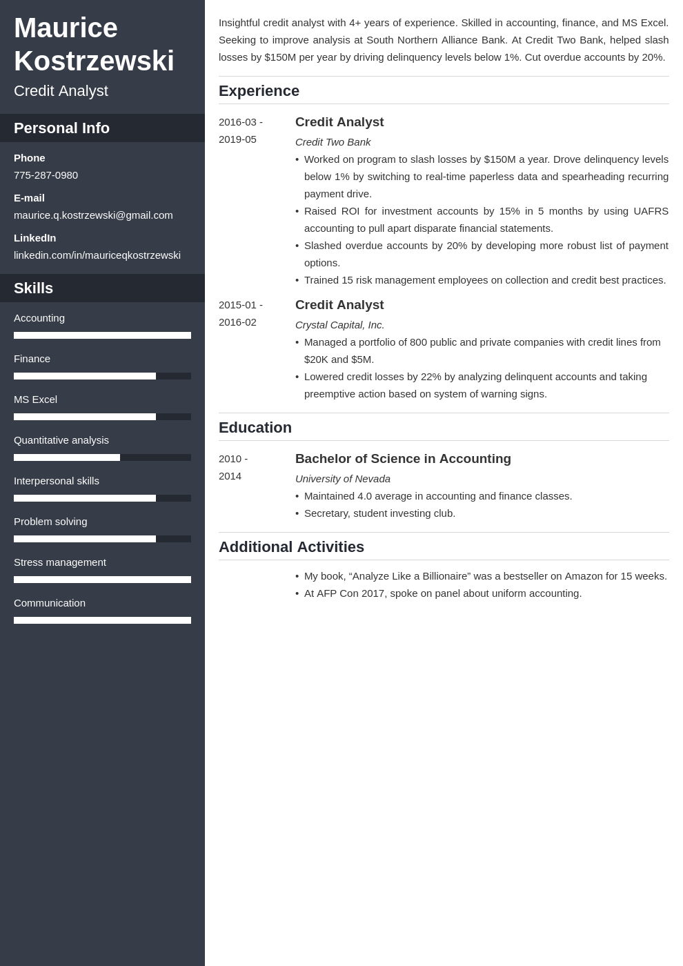 credit analyst resume example template cascade