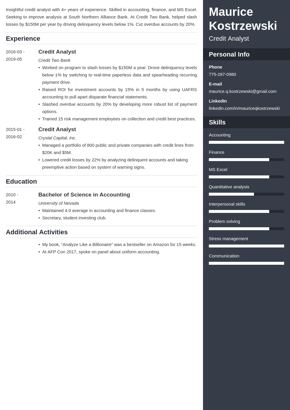 credit analyst resume example template enfold