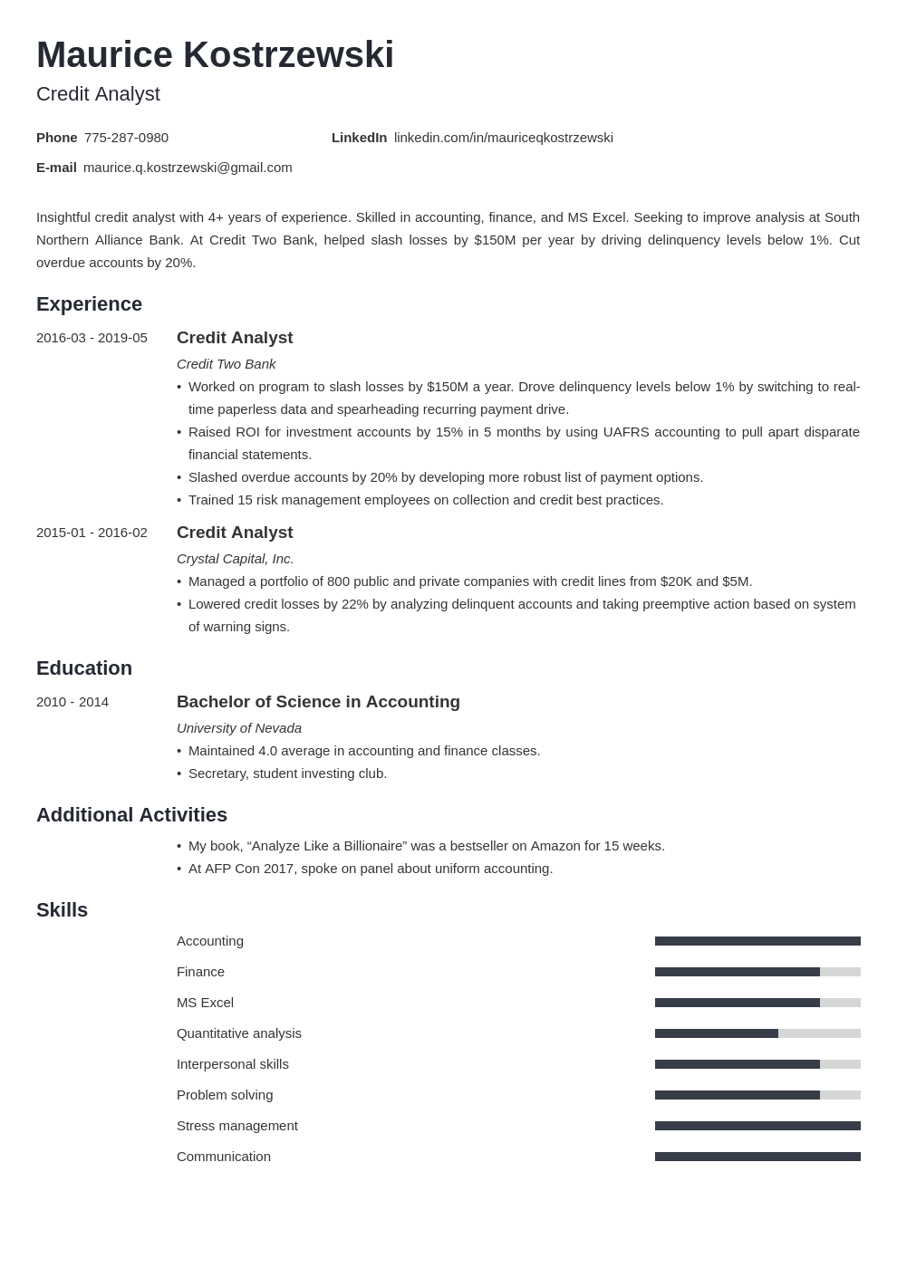 credit analyst resume example template minimo