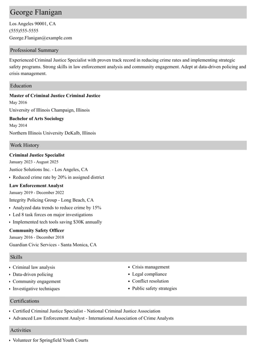 criminal justice resume example