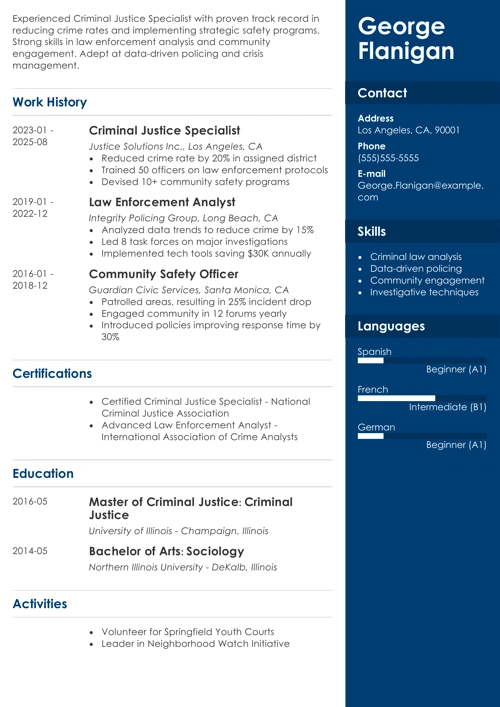 criminal justice resume example