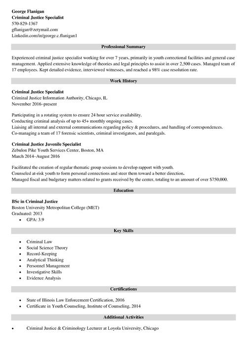criminal justice resume example