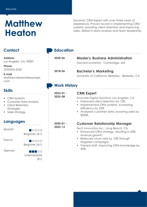 crm resume example