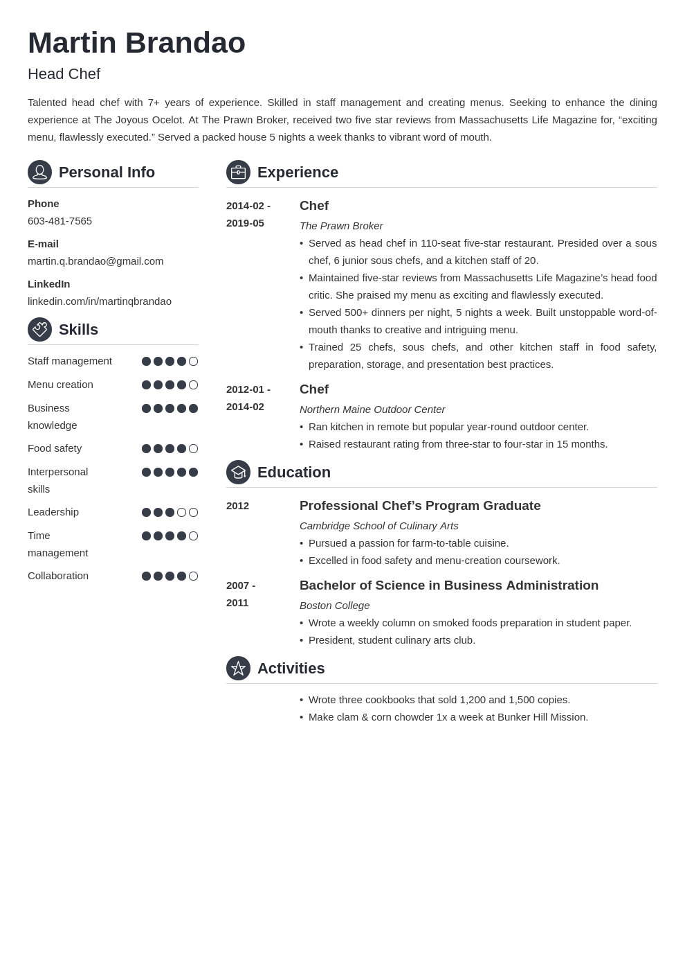 culinary resume example template crisp
