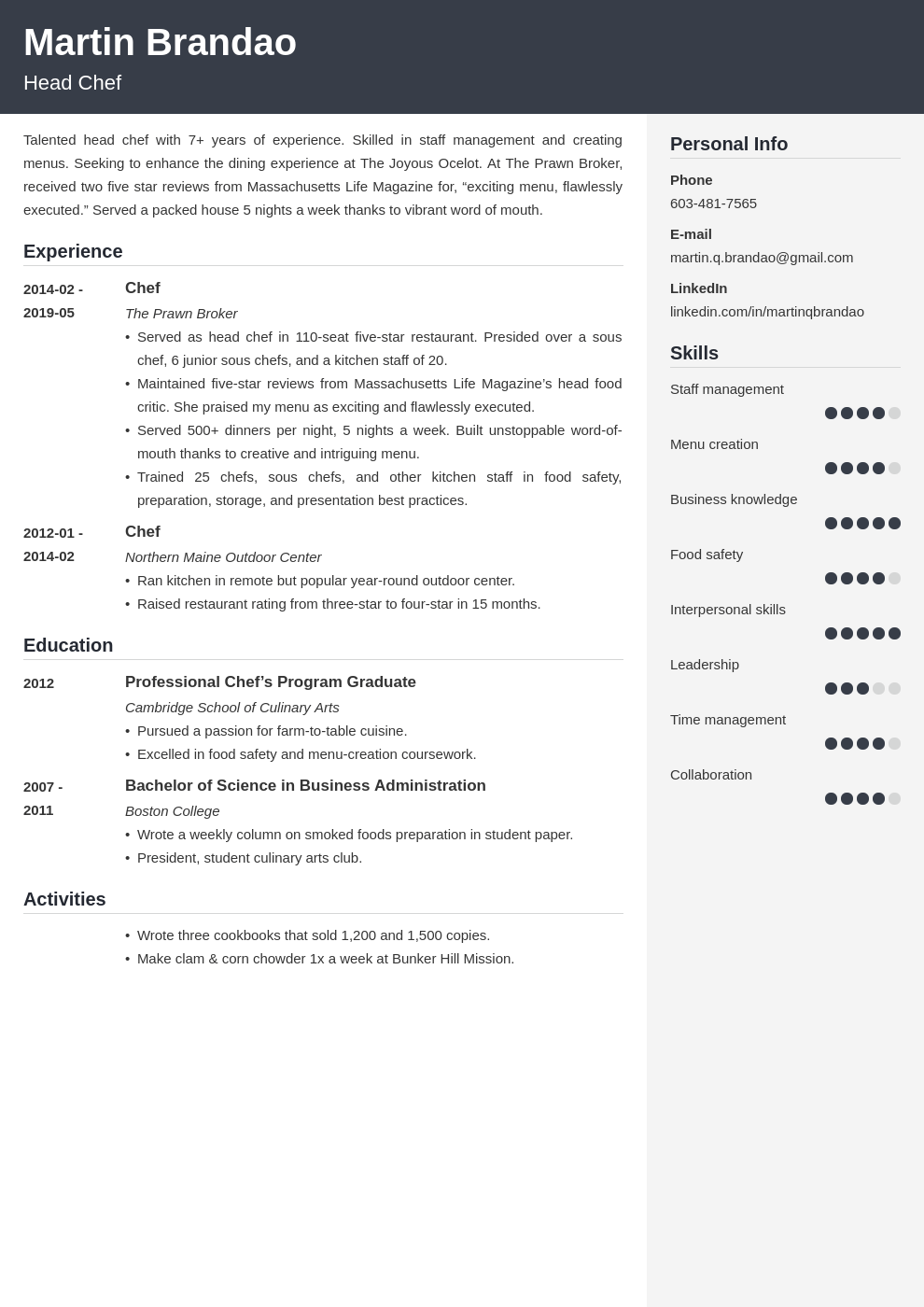 culinary resume example template cubic