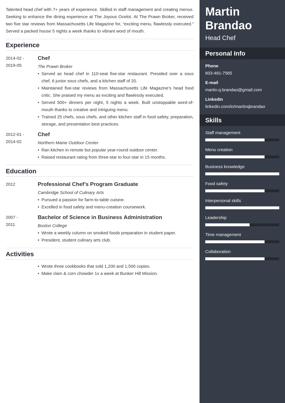 culinary resume example template enfold