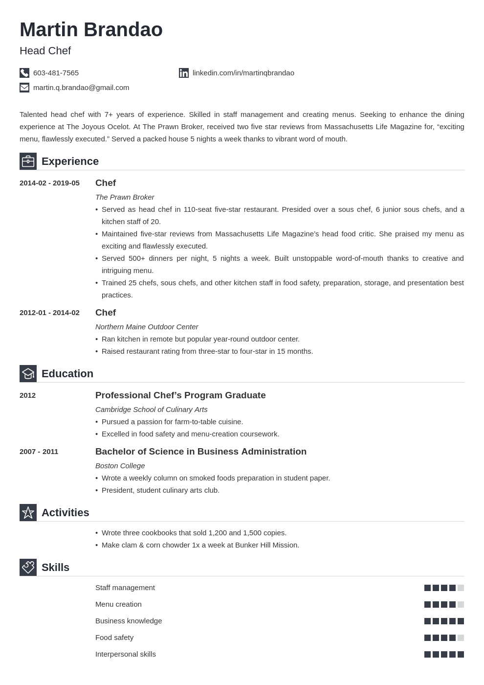 Culinary Resume Example Template Iconic 