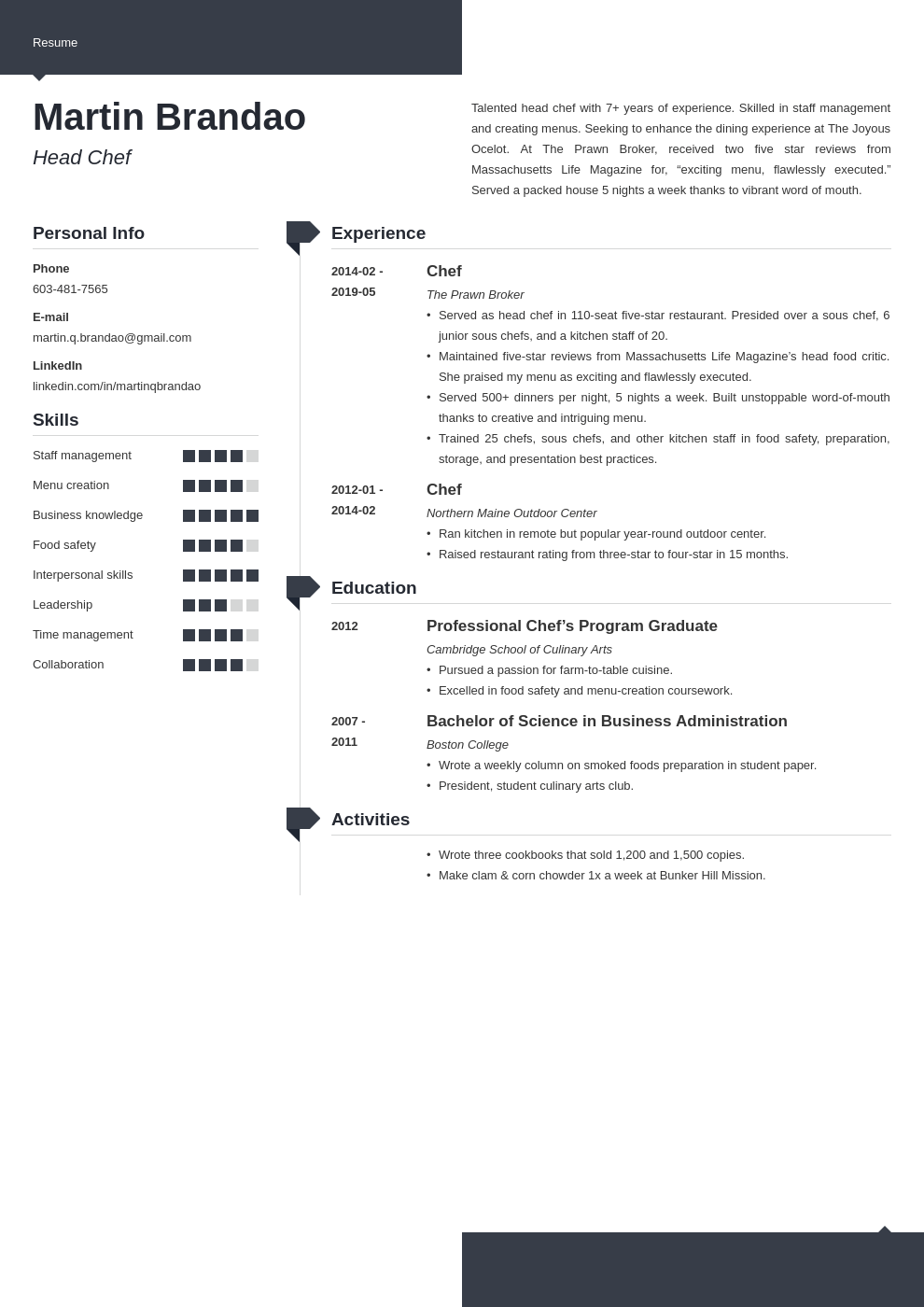 culinary resume example template modern